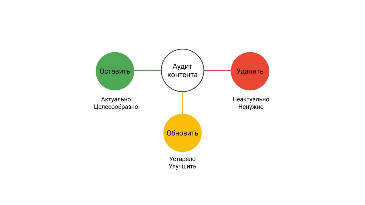 Схема решений контентного аудита: Keep, Update, Delete