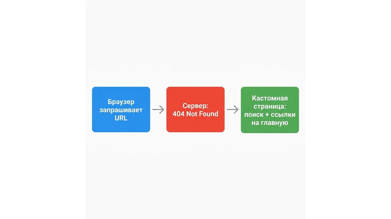 Схема: ошибка 404 → кастомная страница с навигацией