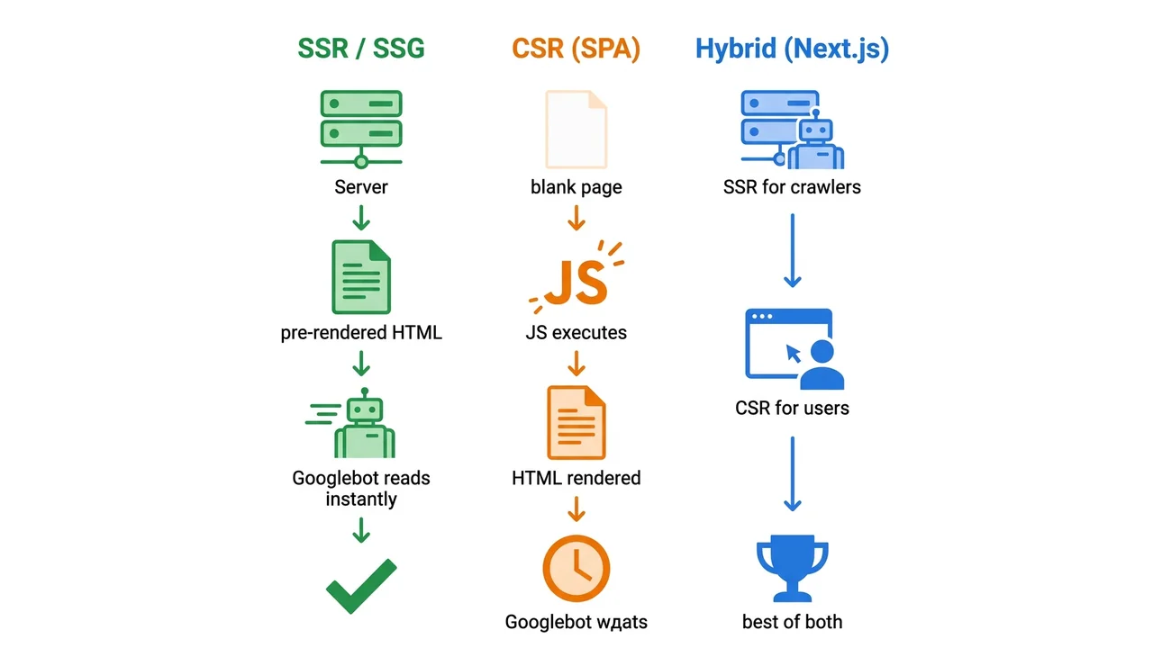 SSR, CSR и гибридный рендеринг: что видит Googlebot