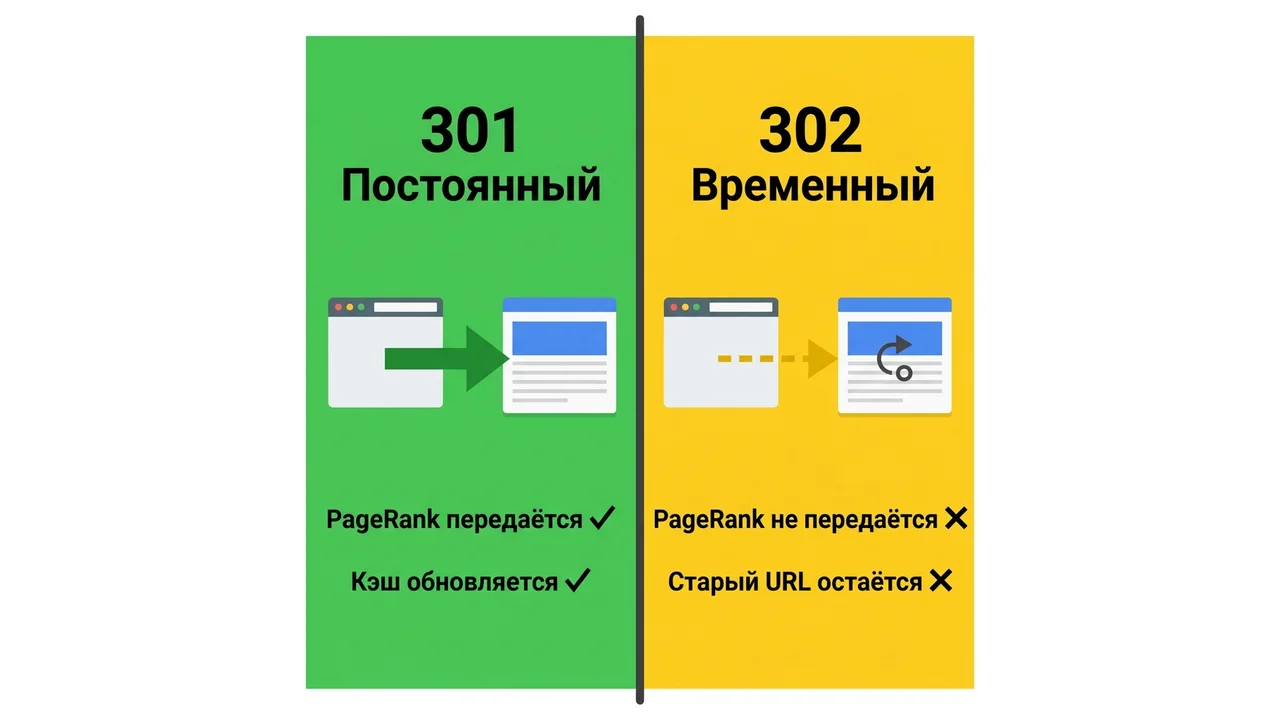 301 и 302 редирект: разница в передаче PageRank и кэшировании