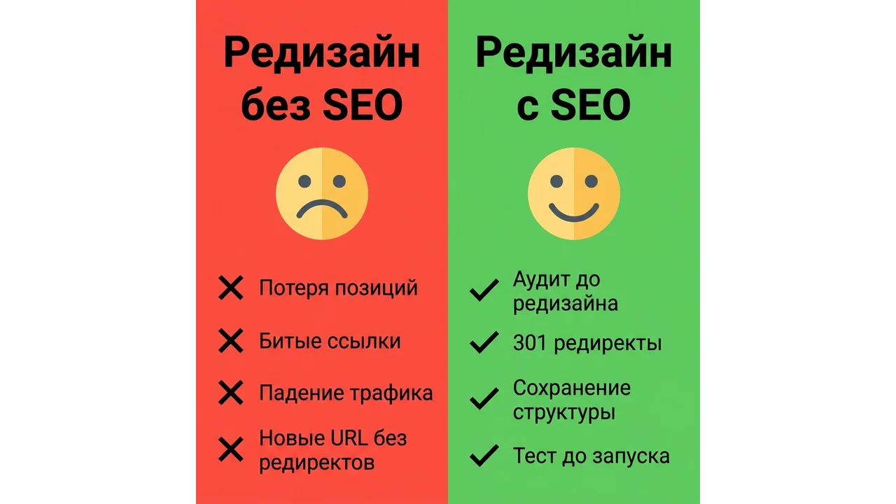 Редизайн без SEO и с SEO: что теряется, а что сохраняется