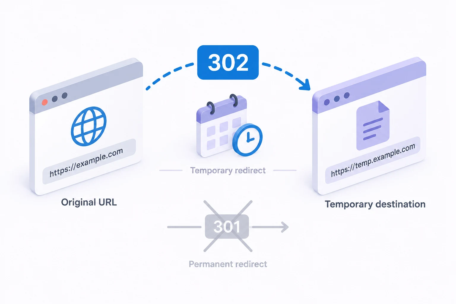 Diagram showing the main inputs and decision path for 302 Redirect: Temporary Redirect.