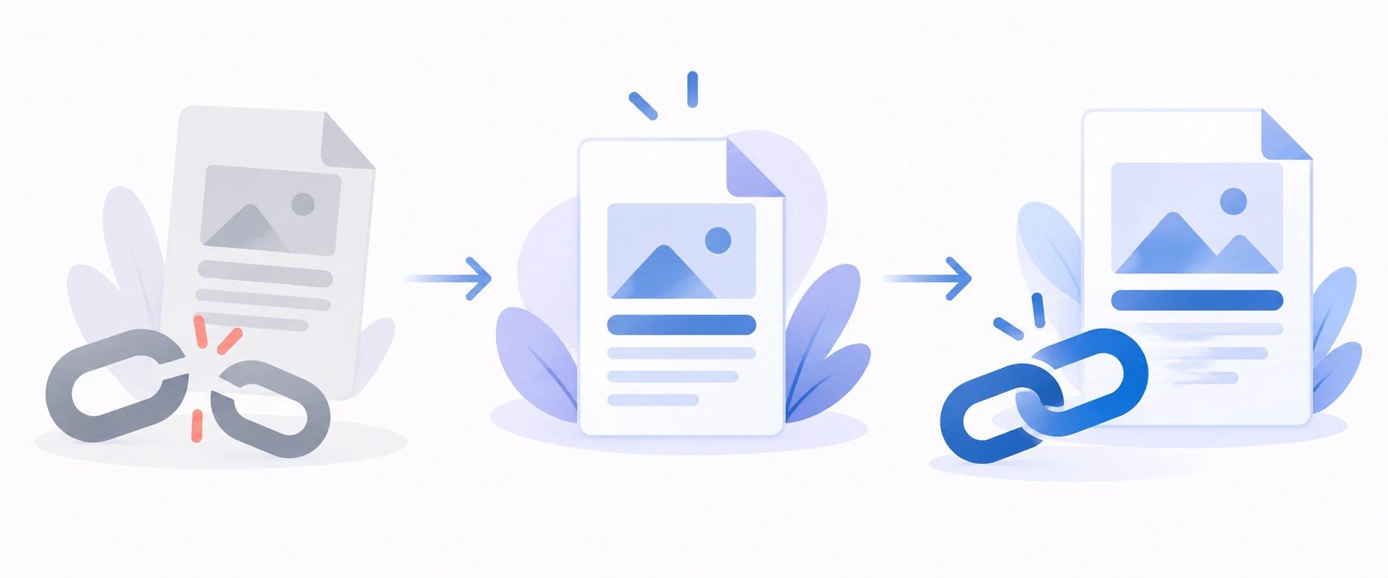 Conceptual process of replacing a broken external link with a relevant live resource.