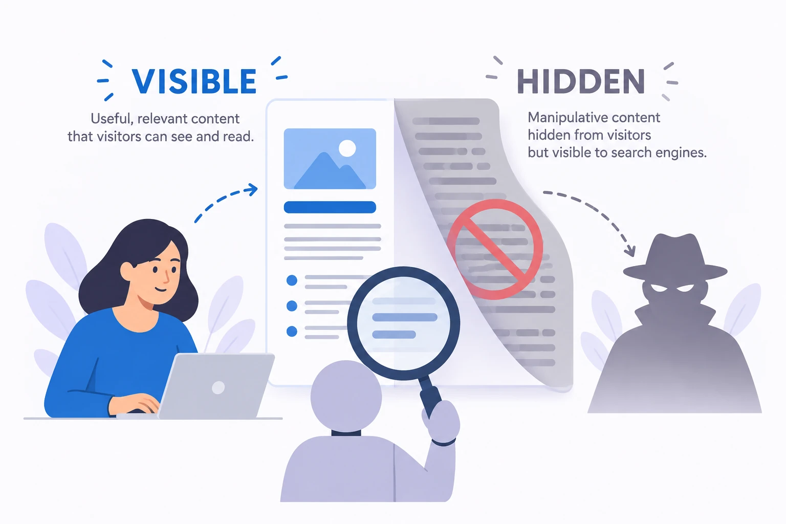 Conceptual diagram explaining Black Hat SEO: manipulative practices and their risks.
