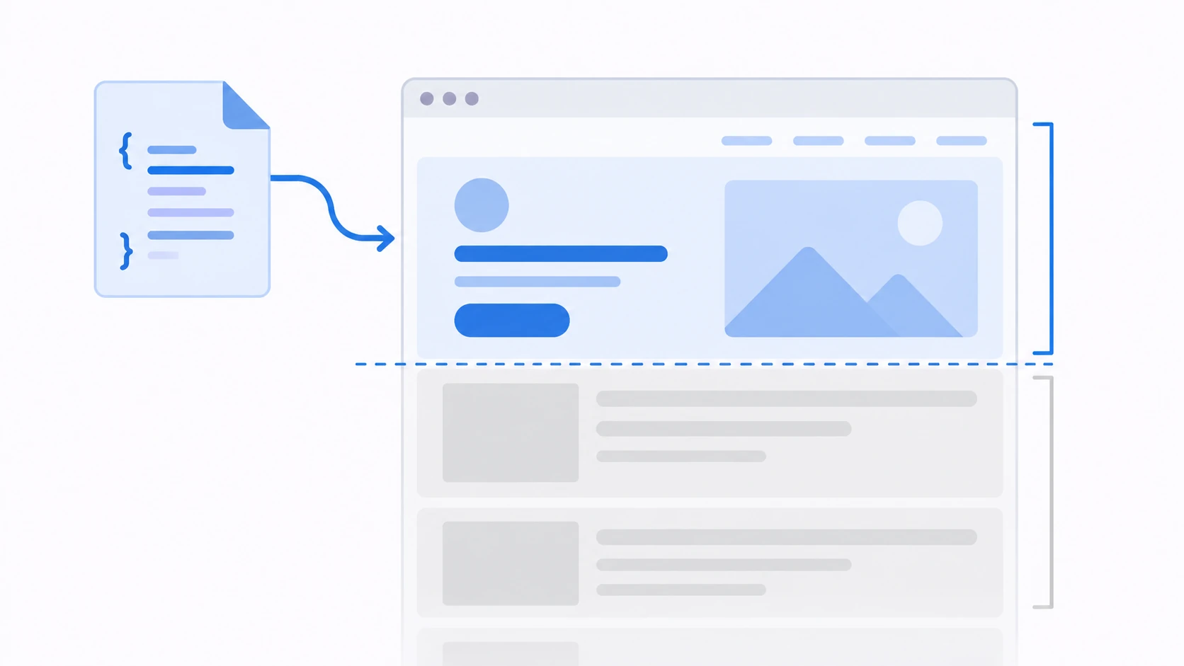 A small CSS file styles the first screen while content below the fold remains grey.