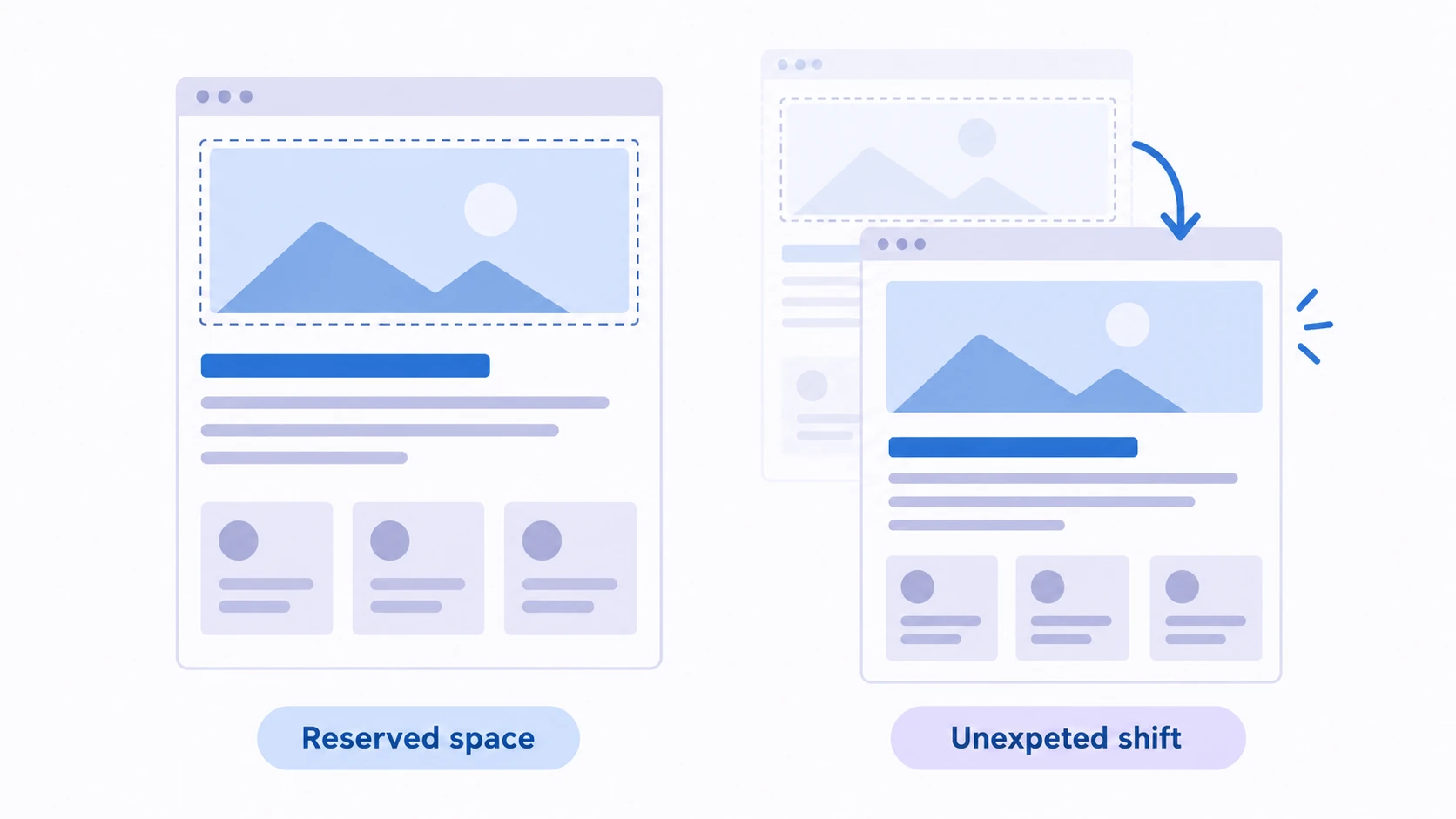 Reserved image dimensions are compared with an image that shifts existing content.