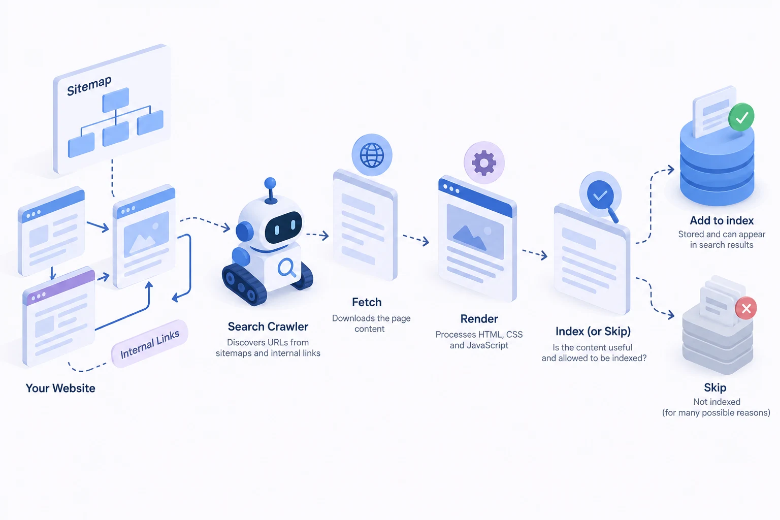 Conceptual illustration explaining search crawler.