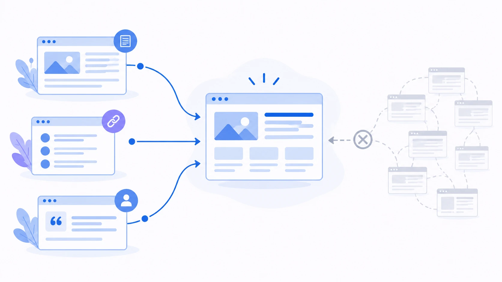 Conceptual illustration explaining Link Strategy (Ssylochnaya strategiya).