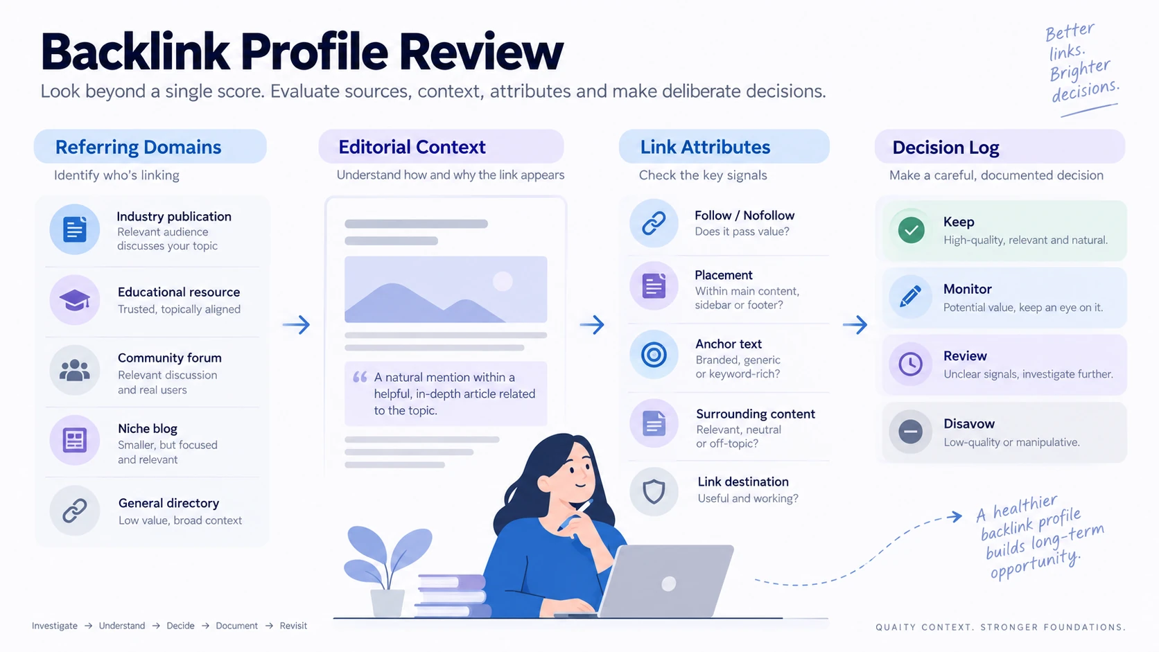 Diagram showing the main inputs and decision path for Link profile (backlink profile).
