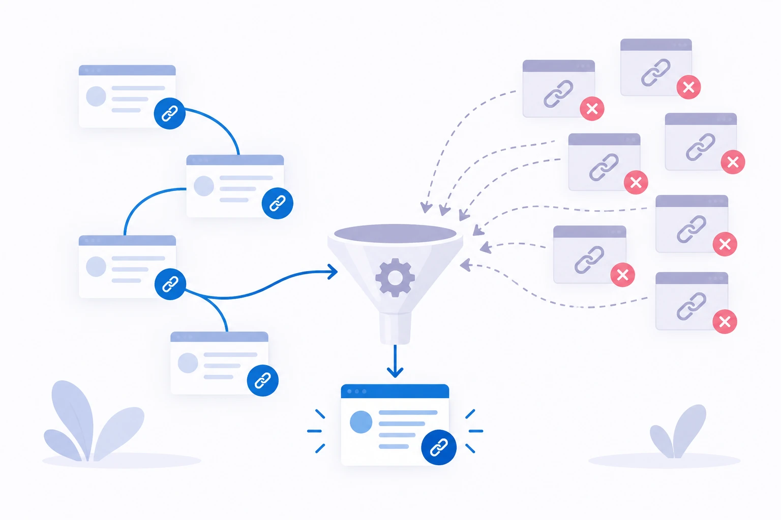 Conceptual diagram explaining Yandex Minusinsk (paid link filter).